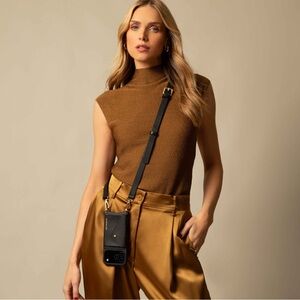 Bandolier iPhone 14 Pro Case Black Leather Wallet Crossbody Gold Hardware